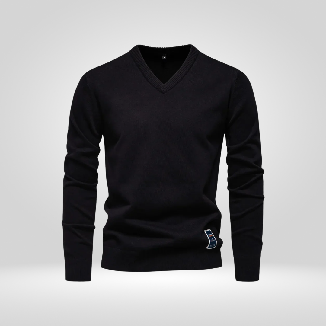 Pullover mit V-Ausschnitt | Einfarbig | Gestrickt | Pullover | Herren-Strickmode-Schwarz-M-Chaps Herrenmode