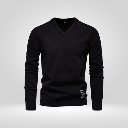 Pullover mit V-Ausschnitt | Einfarbig | Gestrickt | Pullover | Herren-Strickmode-Schwarz-M-Chaps Herrenmode
