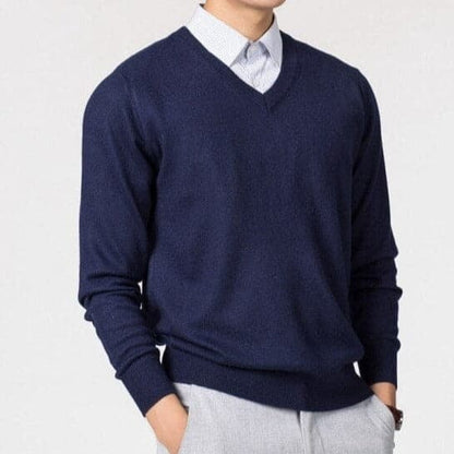 Pullover mit V-Ausschnitt – Klassischer, schlichter Strickpullover für Männer-Dunkelblau-S-Chaps Herrenmode