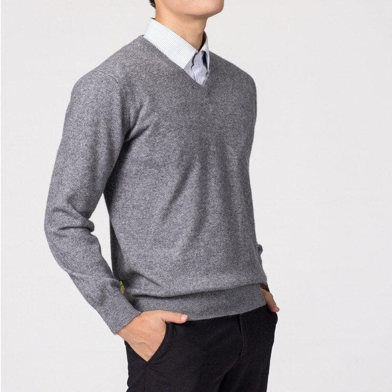 Pullover mit V-Ausschnitt – Klassischer, schlichter Strickpullover für Männer-Grau-S-Chaps Herrenmode
