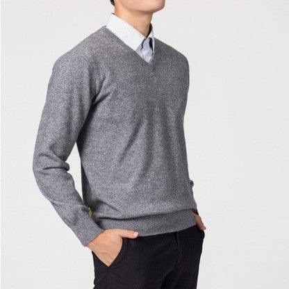 Pullover mit V-Ausschnitt – Klassischer, schlichter Strickpullover für Männer-Grau-S-Chaps Herrenmode