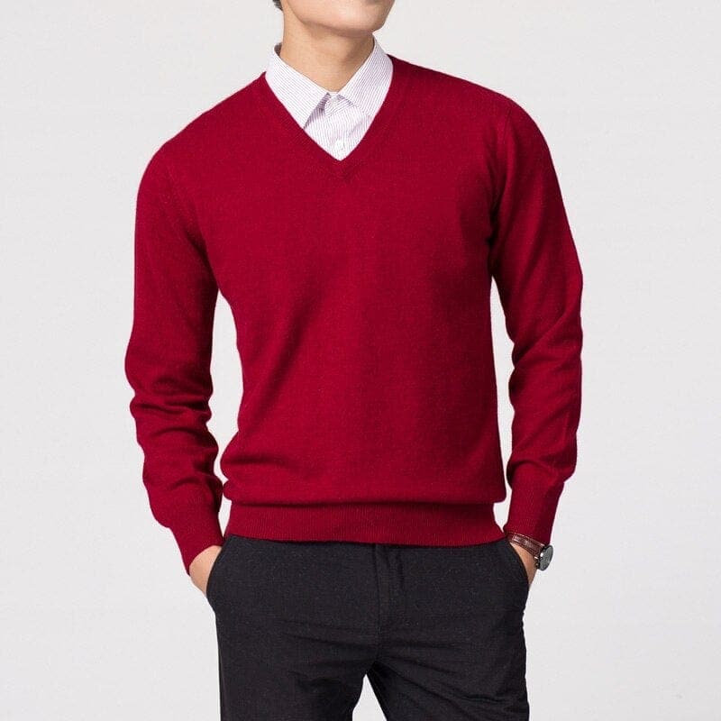 Pullover mit V-Ausschnitt – Klassischer, schlichter Strickpullover für Männer-Rot-S-Chaps Herrenmode