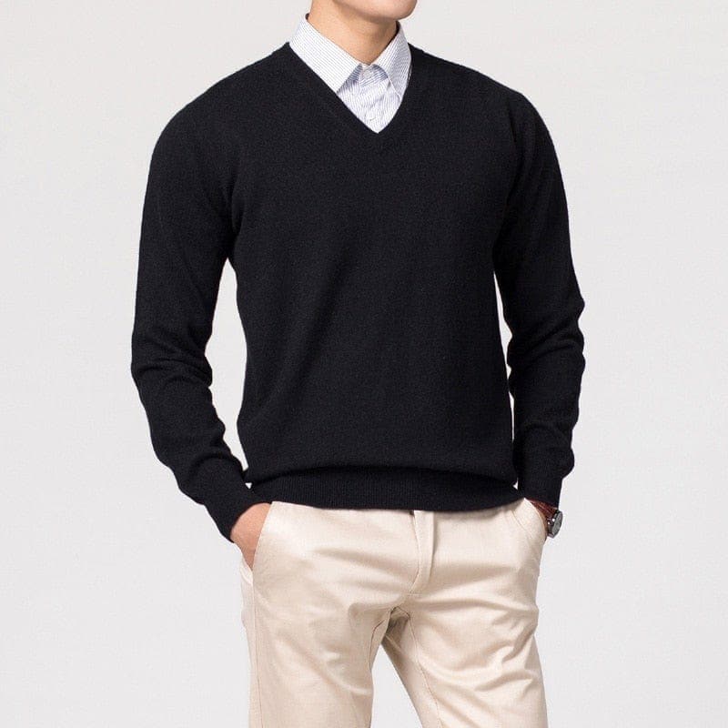 Pullover mit V-Ausschnitt – Klassischer, schlichter Strickpullover für Männer-Schwarz-S-Chaps Herrenmode