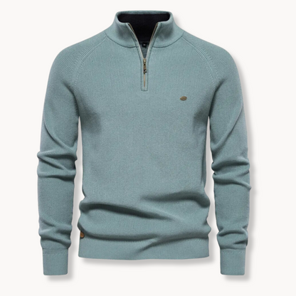 Pullover mit Viertel-Reißverschluss - Hoher Halsausschnitt - Halb-Reißverschluss - Strickpullover - Herrenpullover-Blau-S-Chaps Herrenmode