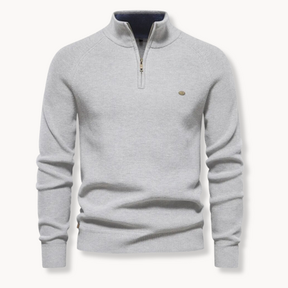 Pullover mit Viertel-Reißverschluss - Hoher Halsausschnitt - Halb-Reißverschluss - Strickpullover - Herrenpullover-Grau-S-Chaps Herrenmode
