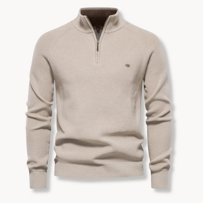 Pullover mit Viertel-Reißverschluss - Hoher Halsausschnitt - Halb-Reißverschluss - Strickpullover - Herrenpullover-Khaki-S-Chaps Herrenmode