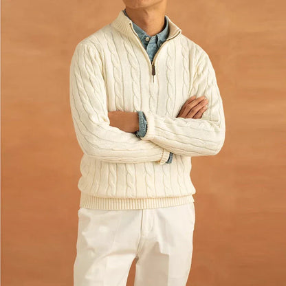 Pullover mit Viertel-Reißverschluss | Zopfstrick | Normale Passform | Strickpullover | Herren Pullover mit Halb-Reißverschluss-Chaps Herrenmode