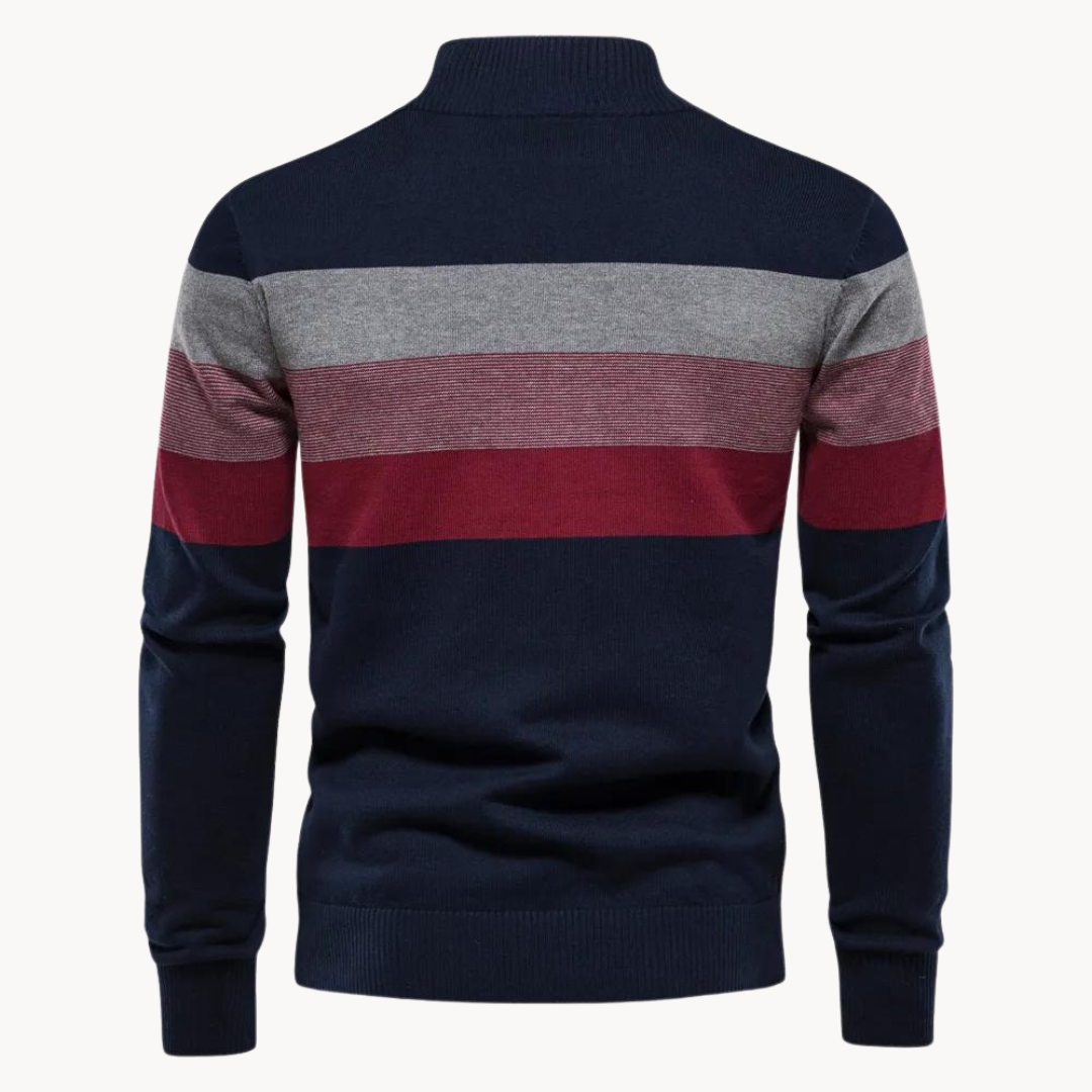 Pullover mit Viertelreißverschluss – Gestreift – Feinstrick – Pullover – Herrenpullover mit halbem Reißverschluss-Chaps Herrenmode