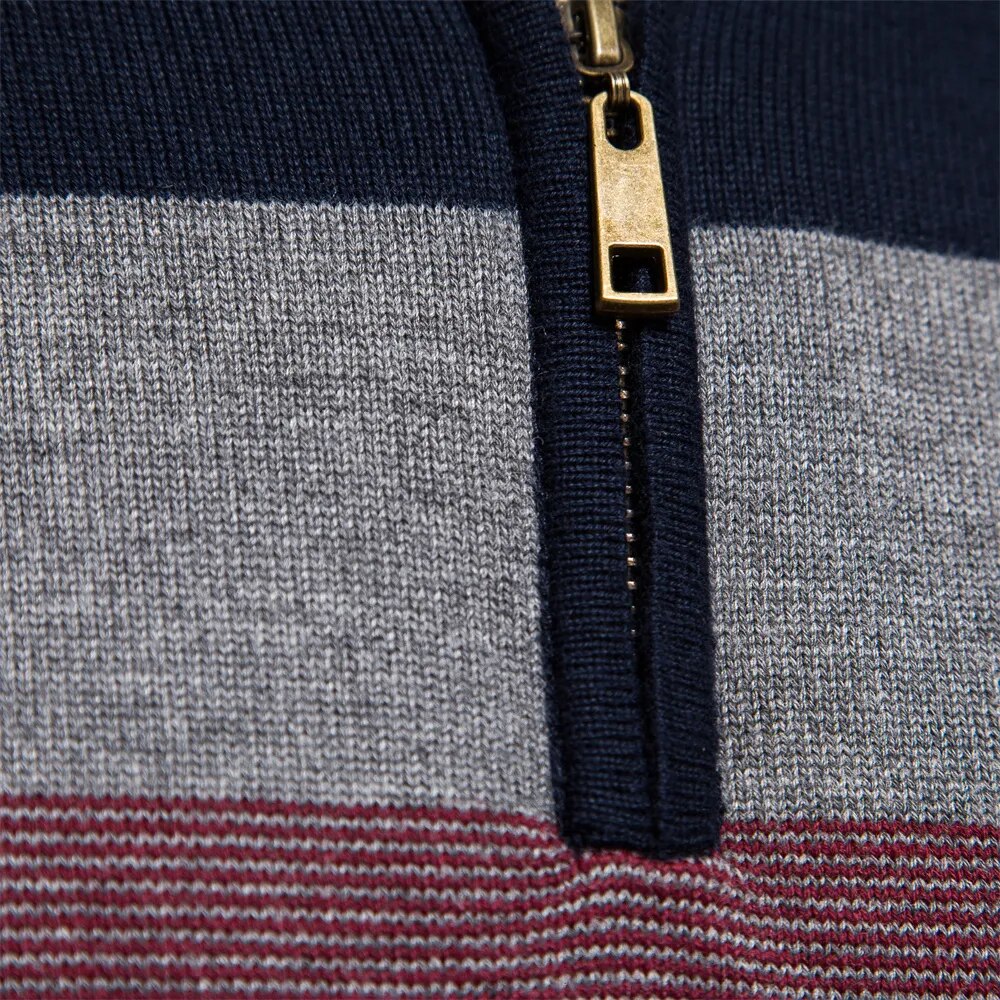 Pullover mit Viertelreißverschluss | Gestreift | Schmal geschnitten | Strickpullover | Herren-Pullover mit halbem Reißverschluss-Chaps Herrenmode