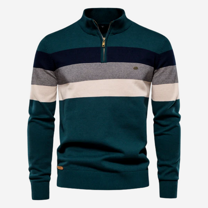 Pullover mit Viertelreißverschluss – Gestreifter Retro-Strickpullover für Männer-Grün-S-Chaps Herrenmode