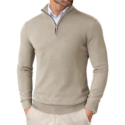 Pullover mit Viertelreißverschluss | Gestrickt | Halbreißverschluss | Polo-Pullover | Herren-Pullover mit Viertelreißverschluss-Beige-S-Chaps Herrenmode