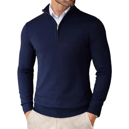 Pullover mit Viertelreißverschluss | Gestrickt | Halbreißverschluss | Polo-Pullover | Herren-Pullover mit Viertelreißverschluss-Blau-S-Chaps Herrenmode