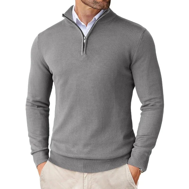 Pullover mit Viertelreißverschluss | Gestrickt | Halbreißverschluss | Polo-Pullover | Herren-Pullover mit Viertelreißverschluss-Dunkelgrau-S-Chaps Herrenmode