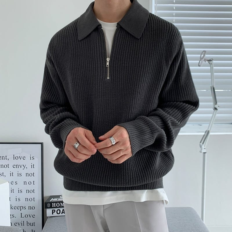 Pullover mit Viertelreißverschluss | Gestrickt | Mit Kragen | Polo-Pullover | Herrenpullover-Chaps Herrenmode