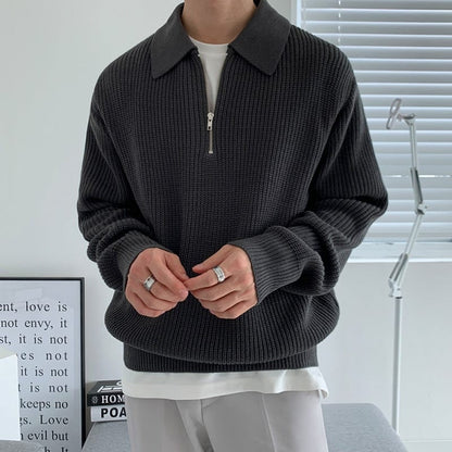 Pullover mit Viertelreißverschluss | Gestrickt | Mit Kragen | Polo-Pullover | Herrenpullover-Chaps Herrenmode