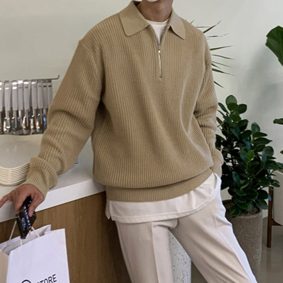 Pullover mit Viertelreißverschluss | Gestrickt | Mit Kragen | Polo-Pullover | Herrenpullover-Chaps Herrenmode