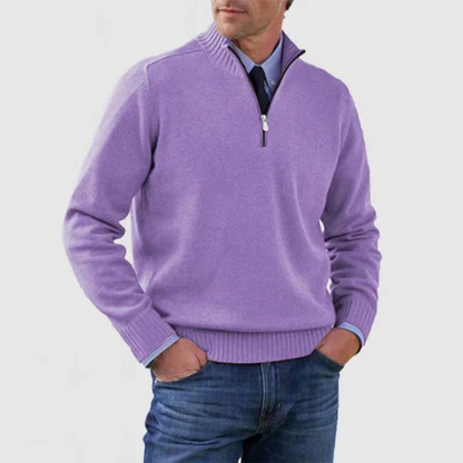 Pullover mit Viertelreißverschluss – Gestrickt – Pullover – Polopullover – Herrenpullover mit halbem Reißverschluss-Lila-M-Chaps Herrenmode