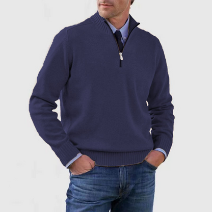 Pullover mit Viertelreißverschluss – Gestrickt – Pullover – Polopullover – Herrenpullover mit halbem Reißverschluss-Marineblau-M-Chaps Herrenmode