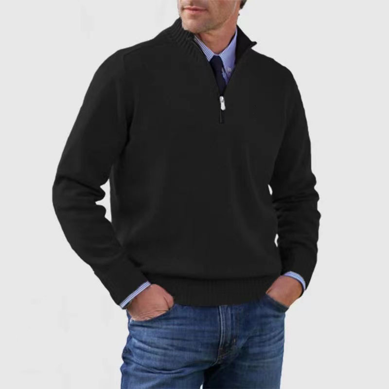 Pullover mit Viertelreißverschluss – Gestrickt – Pullover – Polopullover – Herrenpullover mit halbem Reißverschluss-Schwarz-M-Chaps Herrenmode
