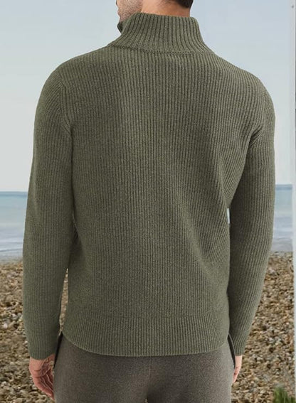 Pullover mit Viertelreißverschluss | Gestrickt | Rippstrick | Polopullover | Herrenpullover mit halbem Reißverschluss-Chaps Herrenmode