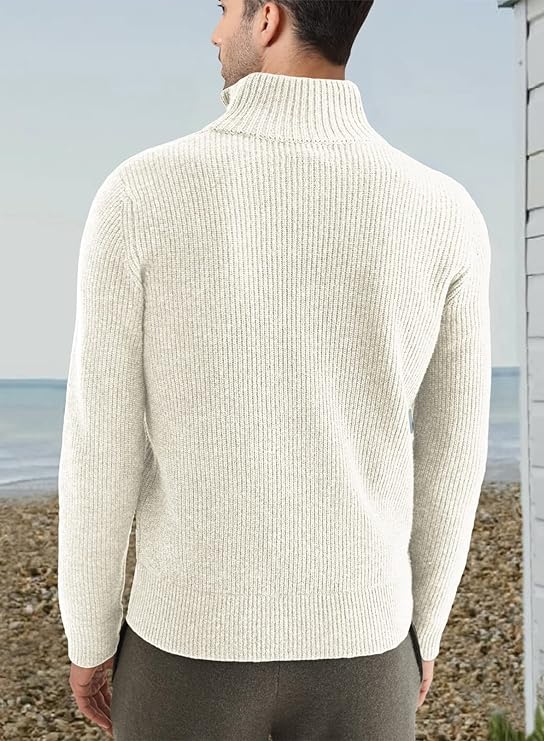 Pullover mit Viertelreißverschluss | Gestrickt | Rippstrick | Polopullover | Herrenpullover mit halbem Reißverschluss-Chaps Herrenmode
