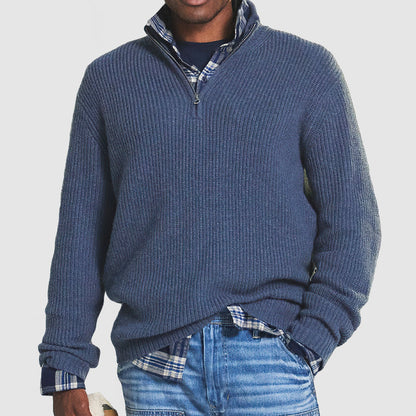 Pullover mit Viertelreißverschluss | Pullover mit halbem Reißverschluss | Pullover | Strickpullover | Herrenpullover-Blau-M-Chaps Herrenmode
