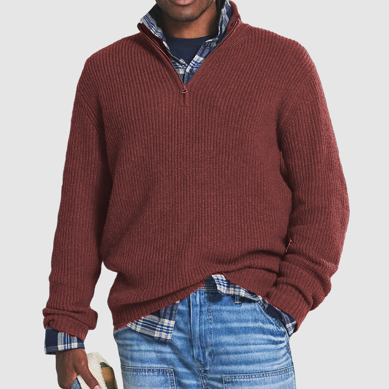 Pullover mit Viertelreißverschluss | Pullover mit halbem Reißverschluss | Pullover | Strickpullover | Herrenpullover-Rot-M-Chaps Herrenmode