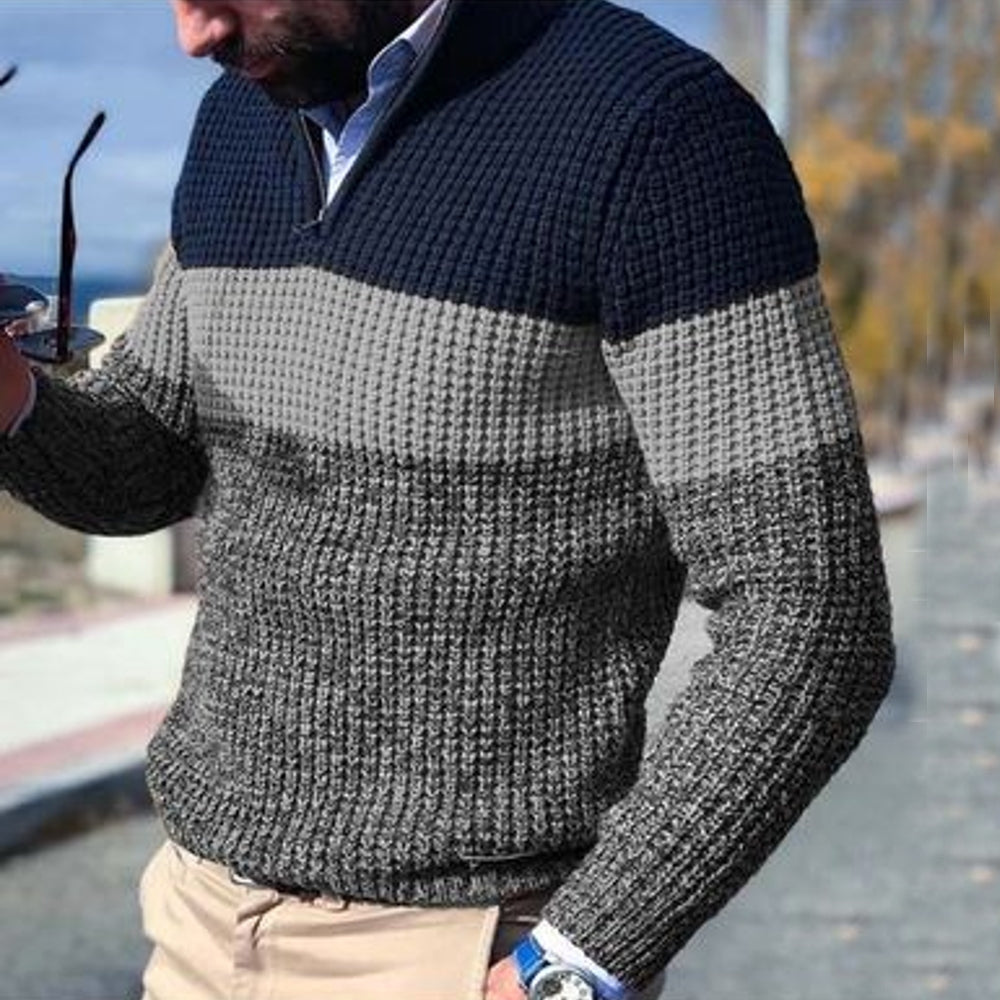 Pullover mit Viertelreißverschluss | Rippstrick | Pullover | Strickpullover | Herren-Strickmode-Grau-S-Chaps Herrenmode