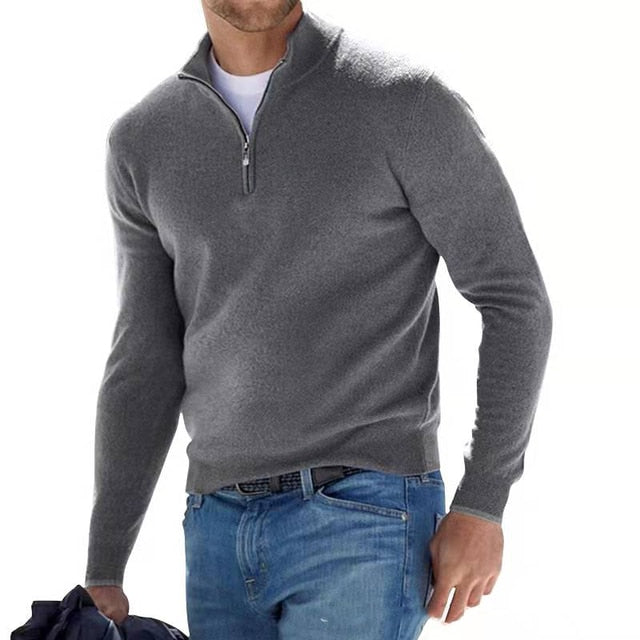 Pullover mit Viertelreißverschluss – Strickpullover mit halbem Reißverschluss für Männer-Grau-M-Chaps Herrenmode