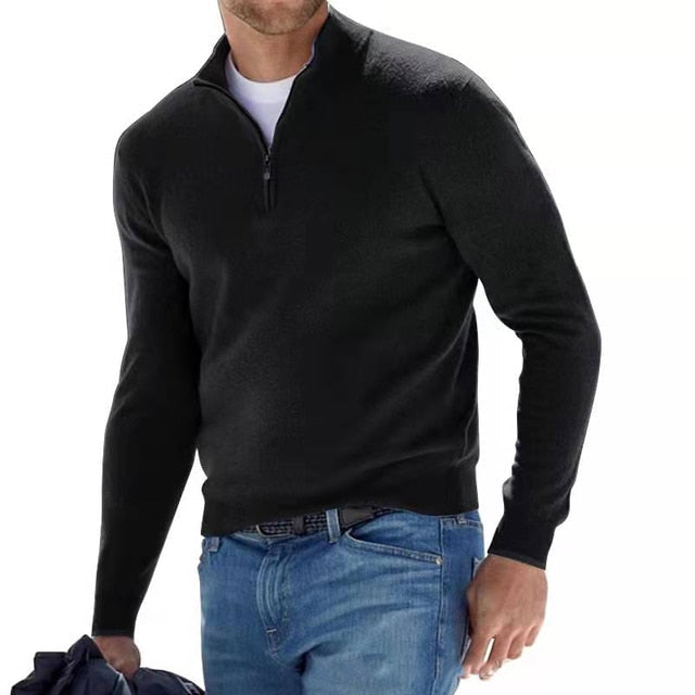 Pullover mit Viertelreißverschluss – Strickpullover mit halbem Reißverschluss für Männer-Schwarz-M-Chaps Herrenmode