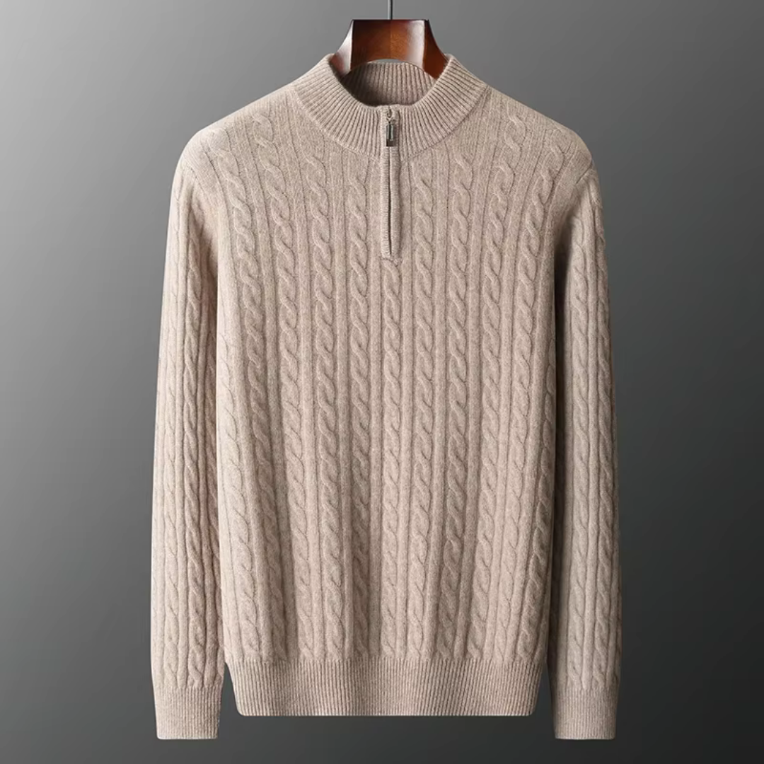 Pullover mit Viertelreißverschluss – Zopfmuster – Pullover – Strickpullover – Herrenpullover mit halbem Reißverschluss-Chaps Herrenmode
