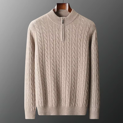 Pullover mit Viertelreißverschluss – Zopfmuster – Pullover – Strickpullover – Herrenpullover mit halbem Reißverschluss-Chaps Herrenmode
