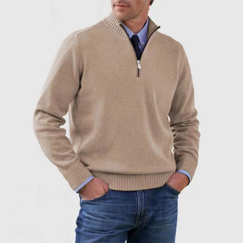 Pullover mit halbem Reißverschluss | Gestrickt | Lockere Passform | Pullover mit Viertelreißverschluss | Herrenpullover-Beige-M-Chaps Herrenmode