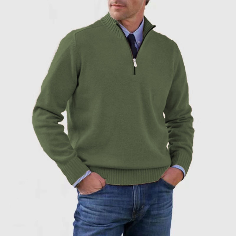 Pullover mit halbem Reißverschluss | Gestrickt | Lockere Passform | Pullover mit Viertelreißverschluss | Herrenpullover-Dunkelgrün-M-Chaps Herrenmode