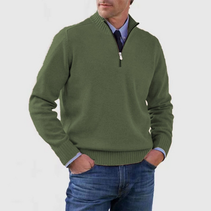 Pullover mit halbem Reißverschluss | Gestrickt | Lockere Passform | Pullover mit Viertelreißverschluss | Herrenpullover-Dunkelgrün-M-Chaps Herrenmode