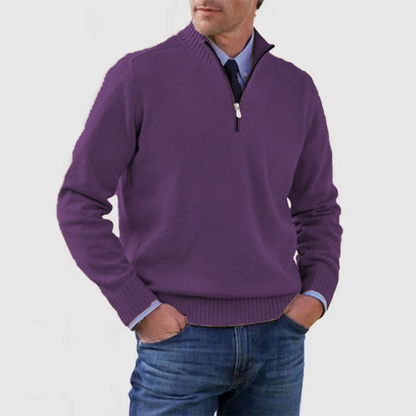 Pullover mit halbem Reißverschluss | Gestrickt | Lockere Passform | Pullover mit Viertelreißverschluss | Herrenpullover-Dunkelviolett-M-Chaps Herrenmode