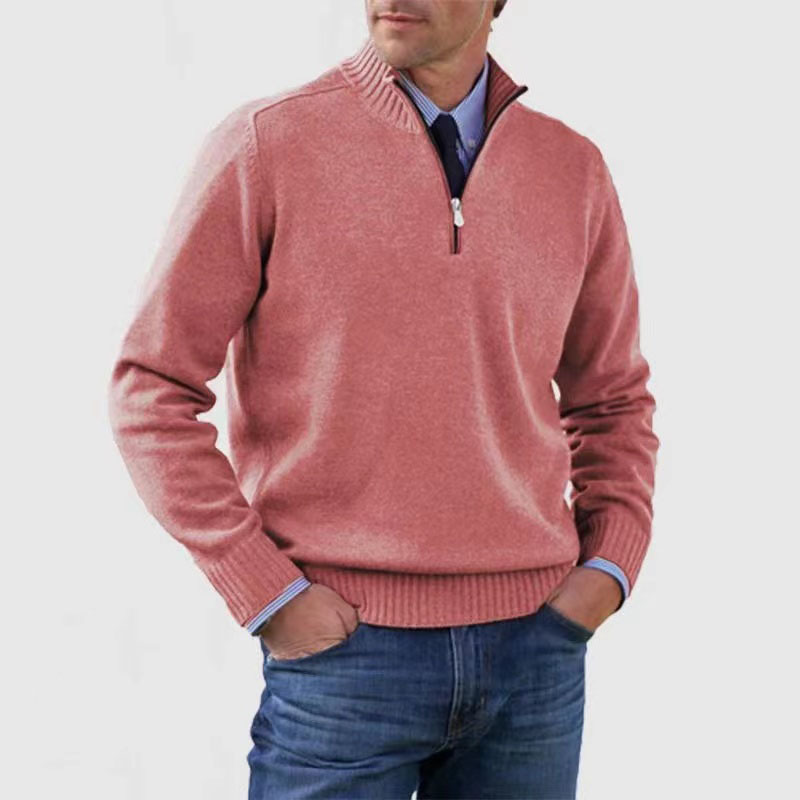 Pullover mit halbem Reißverschluss | Gestrickt | Lockere Passform | Pullover mit Viertelreißverschluss | Herrenpullover-Hellrot-M-Chaps Herrenmode