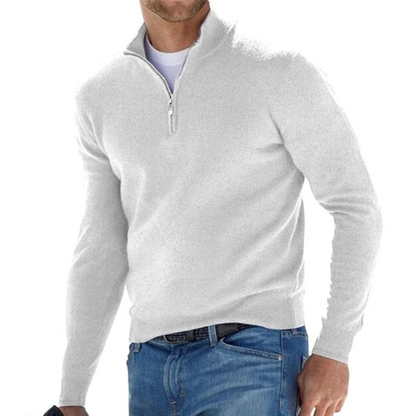 Pullover mit halbem Reißverschluss – Langarm – Pullover – Strickpullover – Herren-Sweatshirt mit kurzem Reißverschluss-Weiß-S-Chaps Herrenmode