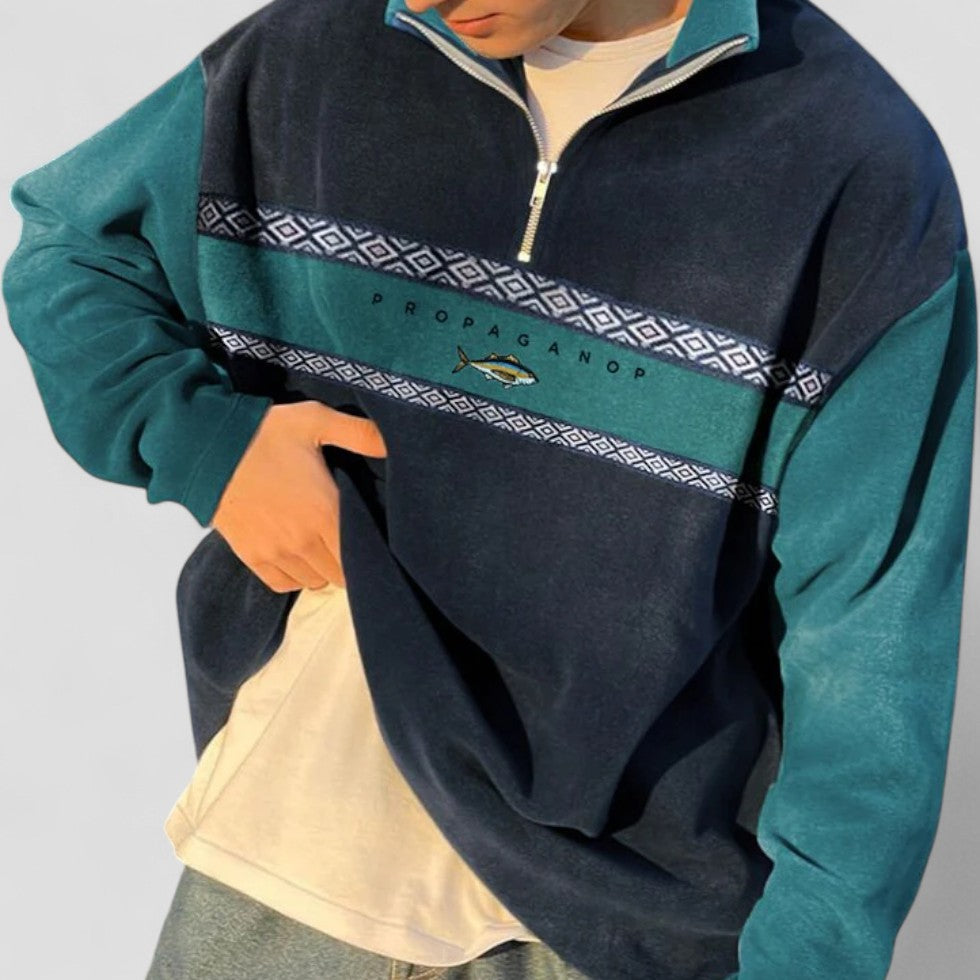 Pullover mit halbem Reißverschluss – Lässig – Lockere Passform – Sweatshirt mit Viertelreißverschluss – Herren-Pullover mit Viertelreißverschluss-Blau-S-Chaps Herrenmode