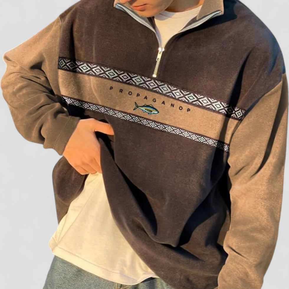 Pullover mit halbem Reißverschluss – Lässig – Lockere Passform – Sweatshirt mit Viertelreißverschluss – Herren-Pullover mit Viertelreißverschluss-Braun-S-Chaps Herrenmode