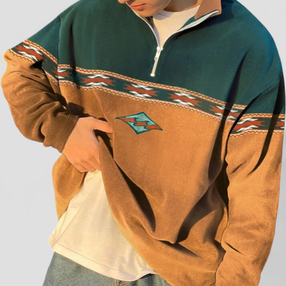 Pullover mit halbem Reißverschluss – Lässig – Lockere Passform – Sweatshirt mit Viertelreißverschluss – Herren-Pullover mit Viertelreißverschluss-Grün-S-Chaps Herrenmode