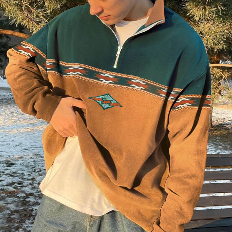 Pullover mit halbem Reißverschluss – Lässig – Oversized – Sweatshirt – Herren-Pullover mit Viertelreißverschluss-Gelb-S-Chaps Herrenmode
