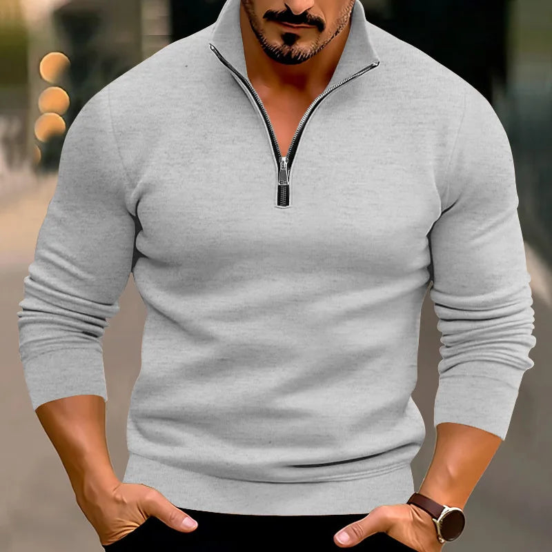 Pullover mit halbem Reißverschluss | Lässig | Warm | Sweatshirt mit halbem Reißverschluss | Herrenpullover mit Viertelreißverschluss-Grau-S-Chaps Herrenmode