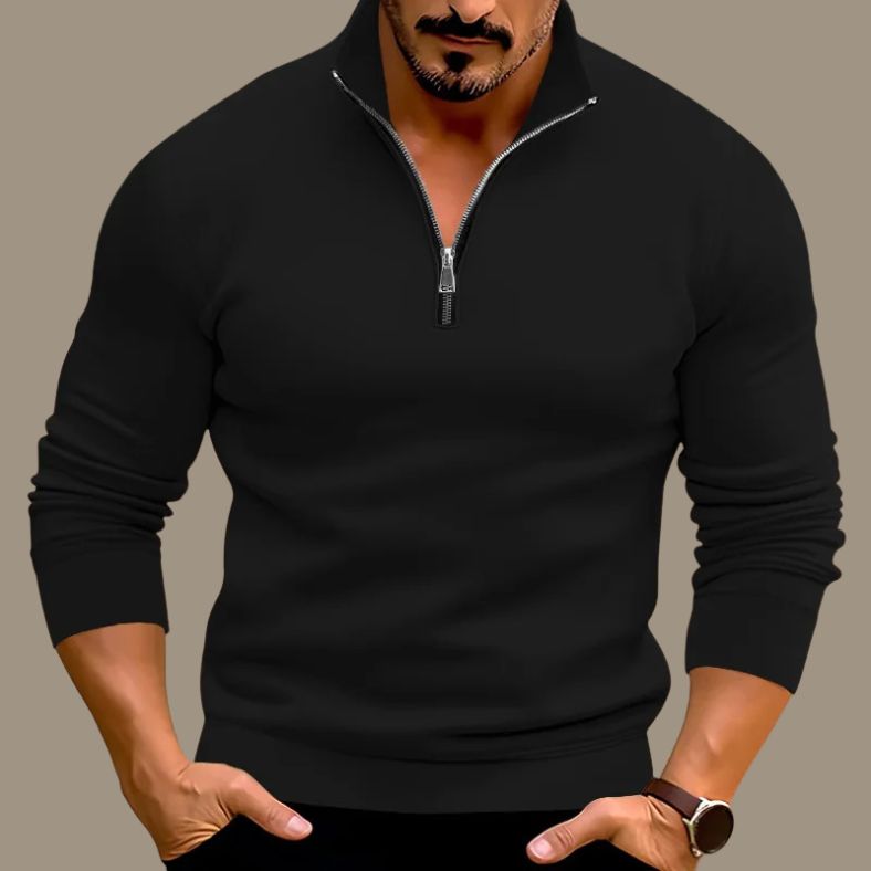 Pullover mit halbem Reißverschluss | Lässig | Warm | Sweatshirt mit halbem Reißverschluss | Herrenpullover mit Viertelreißverschluss-Schwarz-S-Chaps Herrenmode