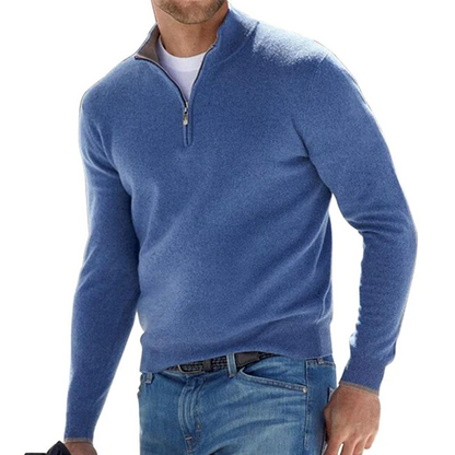 Quarter Zip Jumper – Langärmeliger Strickpullover mit halbem Reißverschluss für Herren-Blau-S-Chaps Herrenmode
