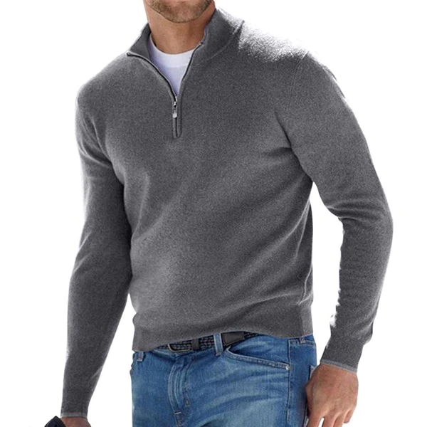 Quarter Zip Jumper – Langärmeliger Strickpullover mit halbem Reißverschluss für Herren-Grau-S-Chaps Herrenmode