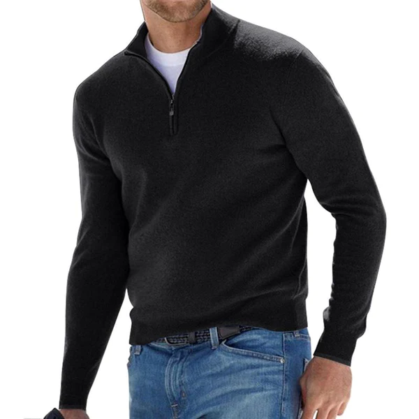Quarter Zip Jumper – Langärmeliger Strickpullover mit halbem Reißverschluss für Herren-Schwarz-S-Chaps Herrenmode