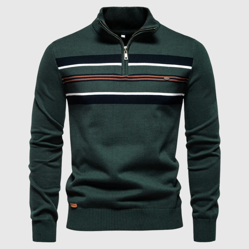 Quarter-Zip-Pullover – Gestreift – Gestrickt – Polo-Pullover – Herren-Pullover mit halbem Reißverschluss-Grün-S-Chaps Herrenmode