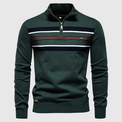 Quarter-Zip-Pullover – Gestreift – Gestrickt – Polo-Pullover – Herren-Pullover mit halbem Reißverschluss-Grün-S-Chaps Herrenmode
