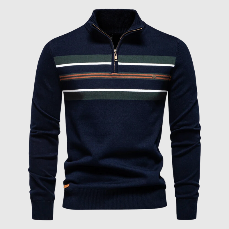Quarter-Zip-Pullover – Gestreift – Gestrickt – Polo-Pullover – Herren-Pullover mit halbem Reißverschluss-Marineblau-S-Chaps Herrenmode